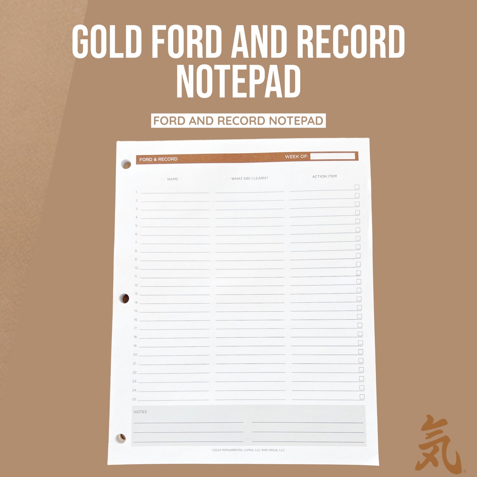 FORD and Record Notepad - Gold or Gray Options